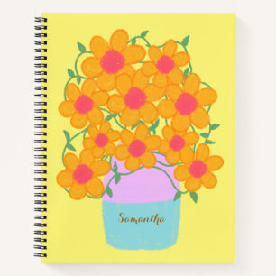 Orangefarbene und rosa Frühlingsblumen Notizblock