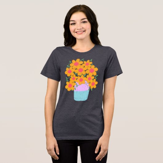 Orangefarbene und rosa Frühlingsblumen Tri-Blend Shirt (Vorderseite voll)