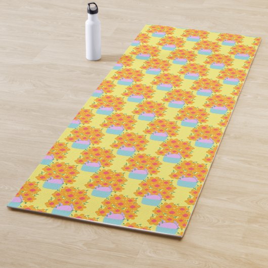 Orangefarbene und rosa Frühlingsblumen Yogamatte (Beispiel)