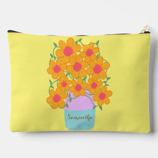 Orangefarbene und rosa Frühlingsblumen Zubehörtasche (Rückseite)