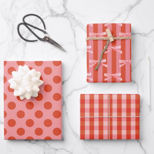 Orangefarbene und rosa Muster Wrapping Paper Set Geschenkpapier Set (Vorderseite)