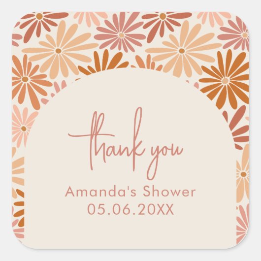 Orangefarbene und rosa Retro Blumenstrauß Kinderdu Quadratischer Aufkleber (Vorderseite)