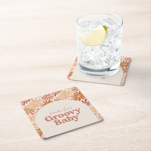 Orangefarbene und rosa Retro Blumenstrauß Kinderdu Rechteckiger Pappuntersetzer (Vor Ort)