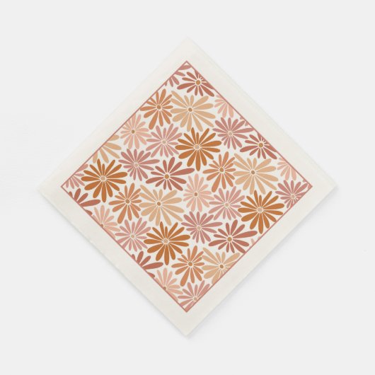 Orangefarbene und rosa Retro Blumenstrauß Kinderdu Serviette (Ecke)