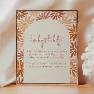 Orangefarbene und rosa Retrofloral wie groß ist de Poster