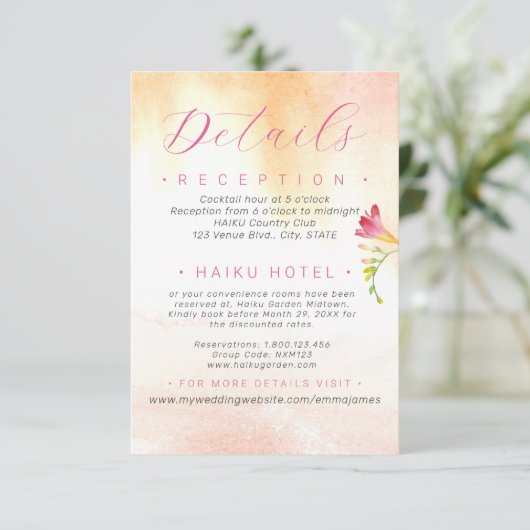 Orangefarbene und rosa Rosendetails Begleitkarte (Stehend Vorderseite)