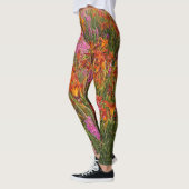 Orangefarbene und rosa Sommer-Blume Leggings (Links)