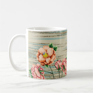 Orangefarbene und rosa Vintage Blume mit grünen Bl Kaffeetasse