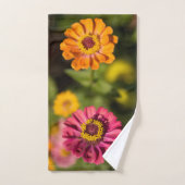 Orangefarbene und rosa Zinnia in Blüte Badhandtuch Set (Handtuch)