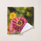 Orangefarbene und rosa Zinnia in Blüte Badhandtuch Set (Waschlappen)