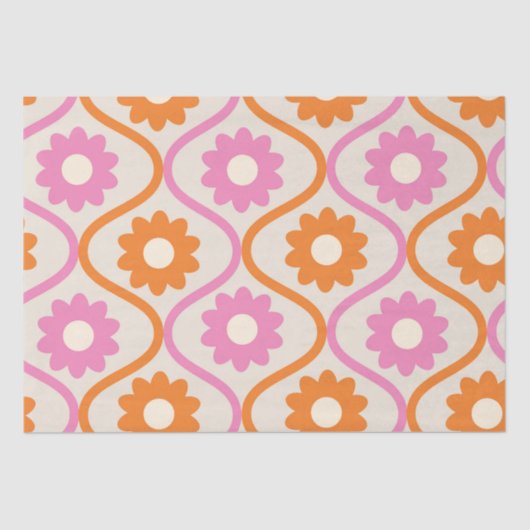 Orangefarbene und rosafarbene Blume im Ogee des Mi Seidenpapier (Vorderseite)