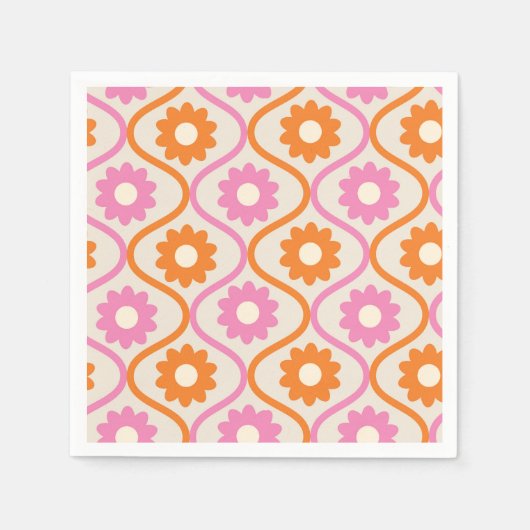 Orangefarbene und rosafarbene Blume im Ogee des Mi Serviette (Vorderseite)