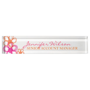 Orangefarbene und rosafarbene Blume Namensplakette