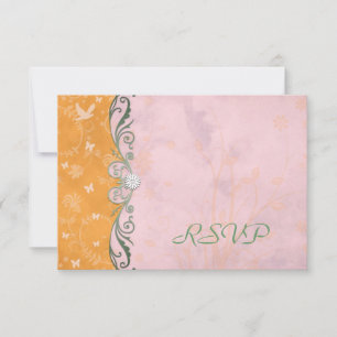 Orangefarbene und rosafarbene Hochzeitskarten mit RSVP Karte