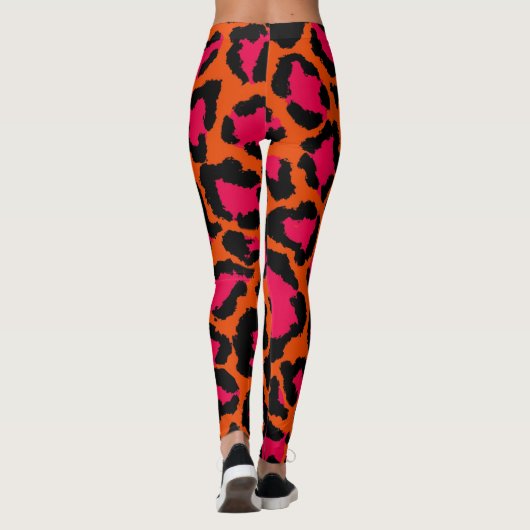 Orangefarbene und rosafarbene Leopardrucke Legging Leggings (Rückseite)