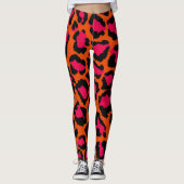 Orangefarbene und rosafarbene Leopardrucke Legging Leggings (Vorderseite)