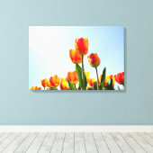 Orangefarbene und rote Tulpen von unten Leinwanddruck (Insitu (Holzboden))