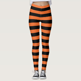 Orangefarbene und schwarz gestreifte Hexenhalblein Leggings