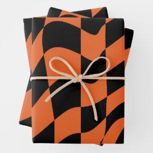 Orangefarbene und schwarz verschleierte Karton Geschenkpapier Set