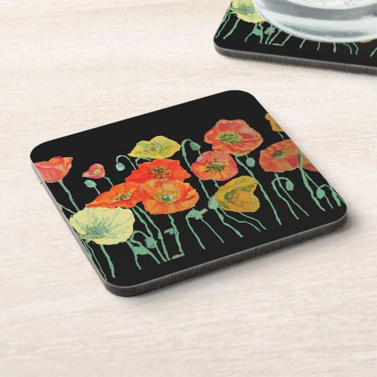 Orangefarbene und schwarze Blume Kunststoff-Unters Getränkeuntersetzer (Linke Seite)