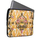 Orangefarbene und schwarze Blumen Kunst, Langes Le Laptopschutzhülle (Vorne Rechts)