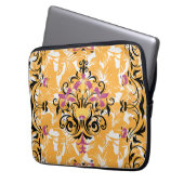 Orangefarbene und schwarze Blumen Kunst, Langes Le Laptopschutzhülle (Vorderseite Links)