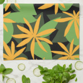 Orangefarbene und schwarze Blumenmuster Geschirrtuch (Gefaltet)