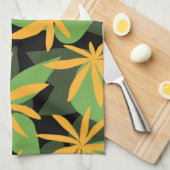 Orangefarbene und schwarze Blumenmuster Geschirrtuch (Viertel Falte)