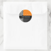 Orangefarbene und schwarze Damaskus-Hochzeitsklebe Runder Aufkleber (Tasche)