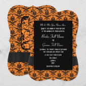 Orangefarbene und schwarze Damast Einladung (Vorne/Hinten)