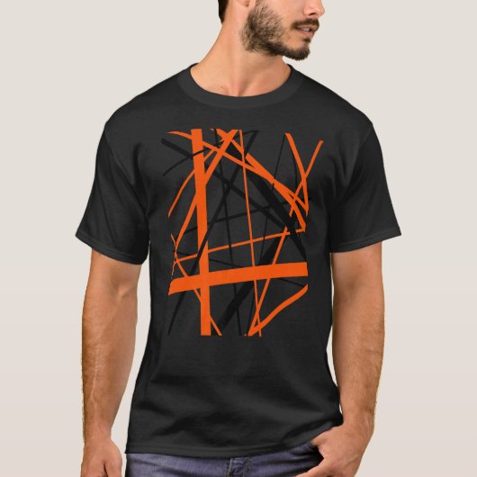 Orangefarbene und schwarze geometrische Streifen s T-Shirt (Vorderseite)