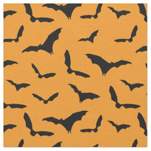 Orangefarbene und schwarze Halloween-Fledermäuse G Stoff