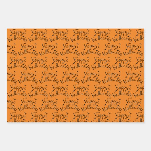 Orangefarbene und schwarze Halloween-Geister Geschenkpapier Set (Vorderseite 3)