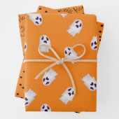 Orangefarbene und schwarze Halloween-Geister Geschenkpapier Set (Beispiel)