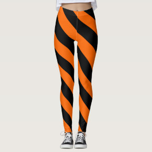 Orangefarbene und schwarze Halloween-Hexenstreifen Leggings