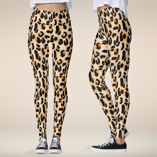 Orangefarbene und schwarze Leoparden-Spots Leggings