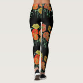 Orangefarbene und schwarze Mohnblüte Leggings (Rückseite)