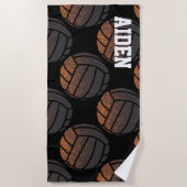 Orangefarbene und schwarze Monogramm-Volleyball Strandtuch (Vorderseite)