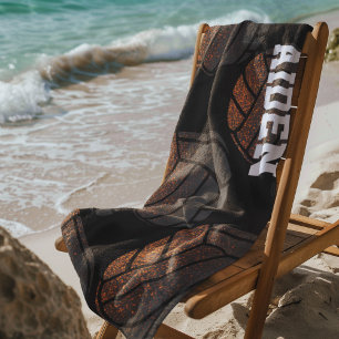 Orangefarbene und schwarze Monogramm-Volleyball Strandtuch