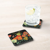 Orangefarbene und schwarze Pflaumen Kunst Rot-Gelb Getränkeuntersetzer (Rechte Seite)