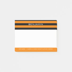 Orangefarbene und schwarze Rugby Streifen mit Indi Post-it Klebezettel