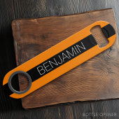 Orangefarbene und schwarze Rugby Streifen mit Indi Speedflaschenöffner