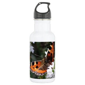 Orangefarbene und schwarze Schmetterlinge auf weiß Trinkflasche