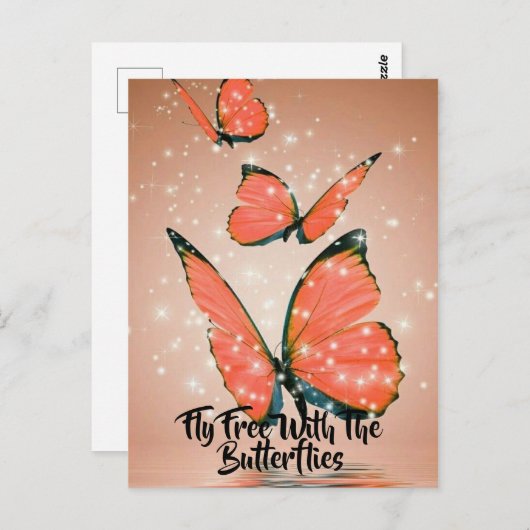 Orangefarbene und schwarze Schmetterlinge mit schw Postkarte (Vorne/Hinten)