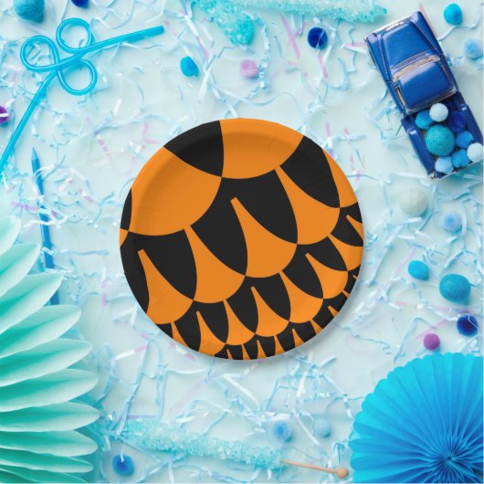 Orangefarbene und schwarze Skala Pappteller (Party)