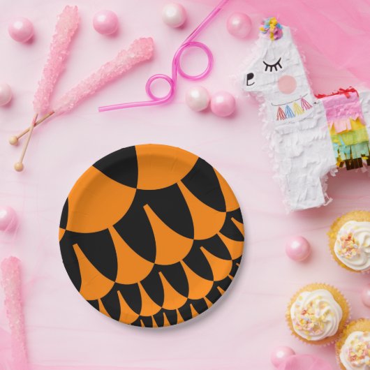 Orangefarbene und schwarze Skala Pappteller (Party)