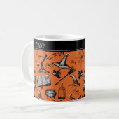 Orangefarbene und schwarze Spookie Halloween Kids  Kaffeetasse (Vorderseite Links)