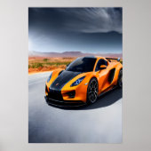 Orangefarbene und schwarze Sportwagen auf der Stra Poster (Vorne)