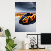 Orangefarbene und schwarze Sportwagen auf der Stra Poster (Heimbüro)