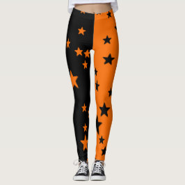 Orangefarbene und schwarze Sterne-Leggings Leggings